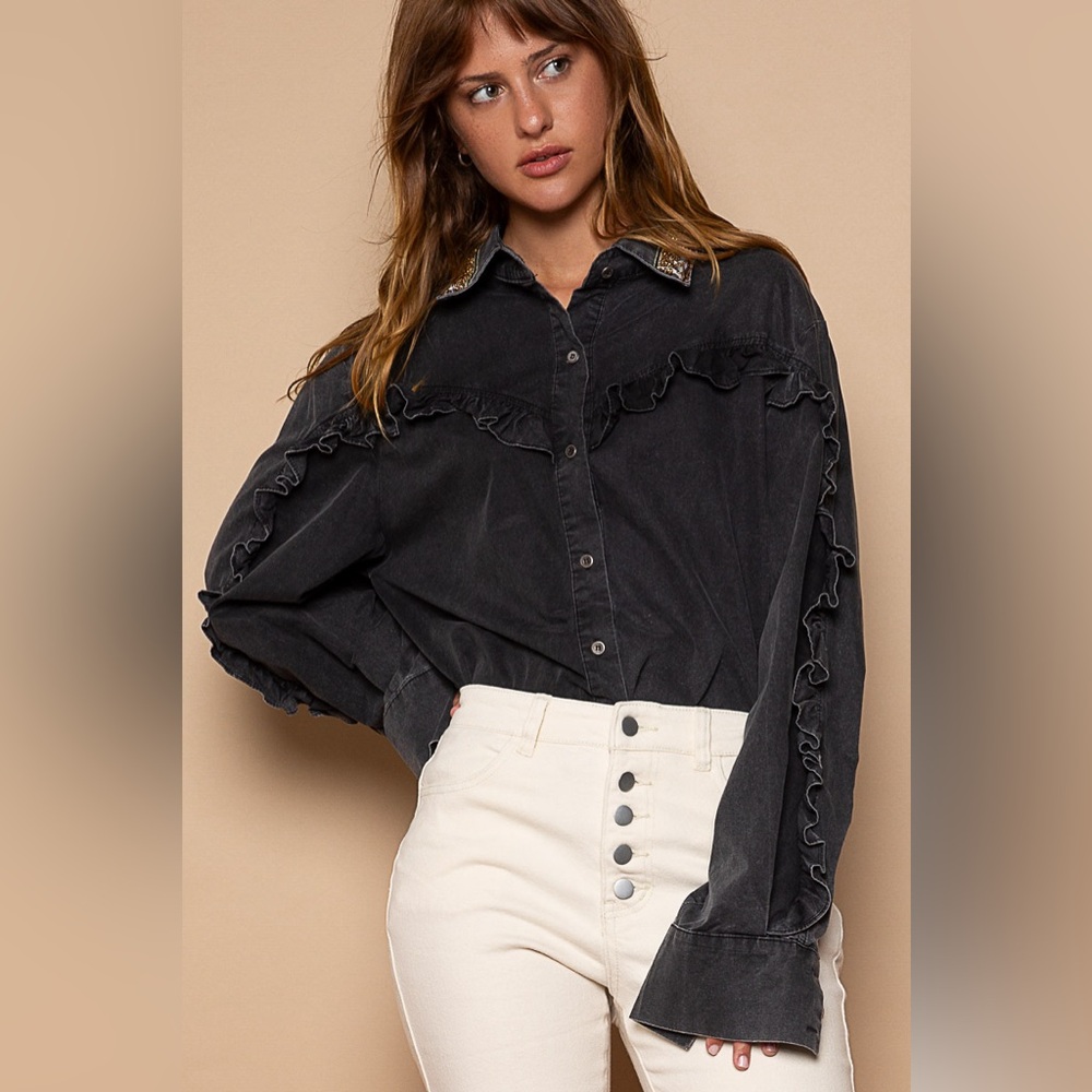 🌸NEW WITH OUT TAGS  Pol Cotton Sequence Collar Top Blouse